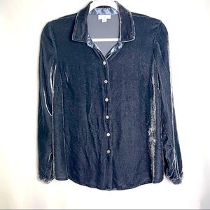 J. Jill Blue Velvet Button Up Blouse Sz XS